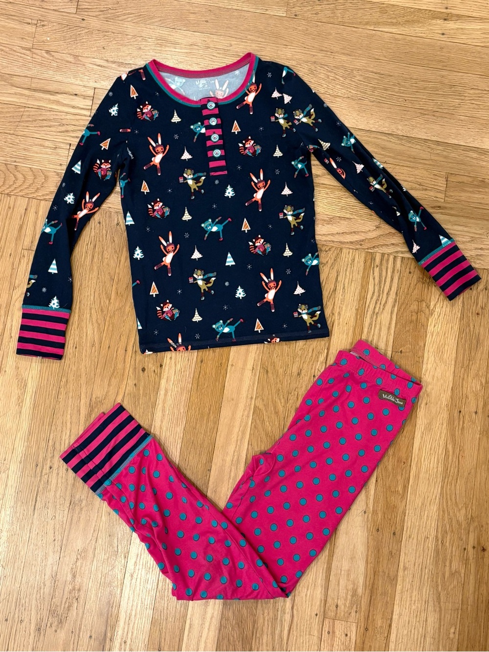 NWOT Matilda Jane Navy and Pink Holiday Print Pajama Set
